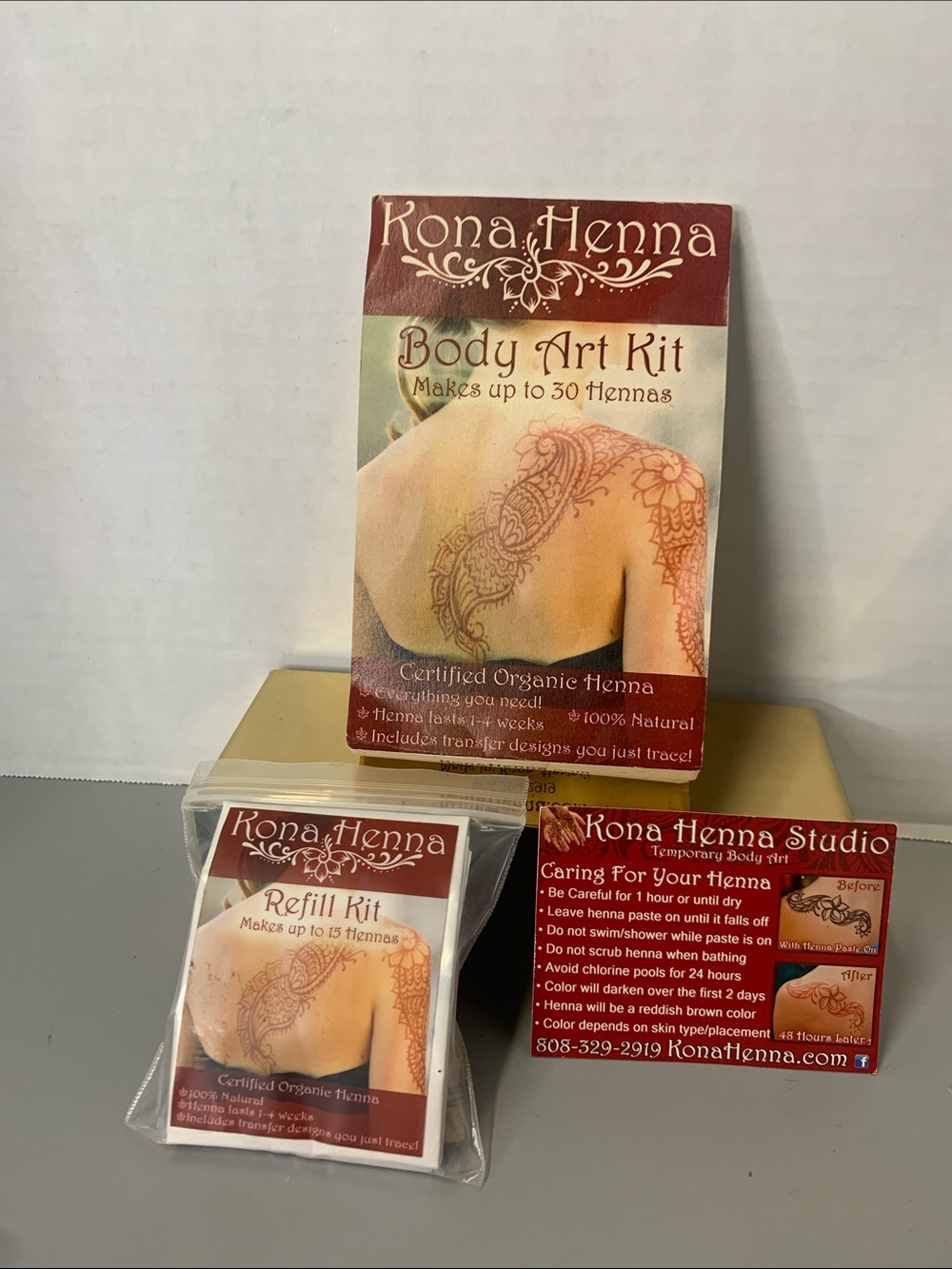 Kona Henna Body Art Kit & Refill Kit Temporary Henna Tattoos 100%Organic Natural